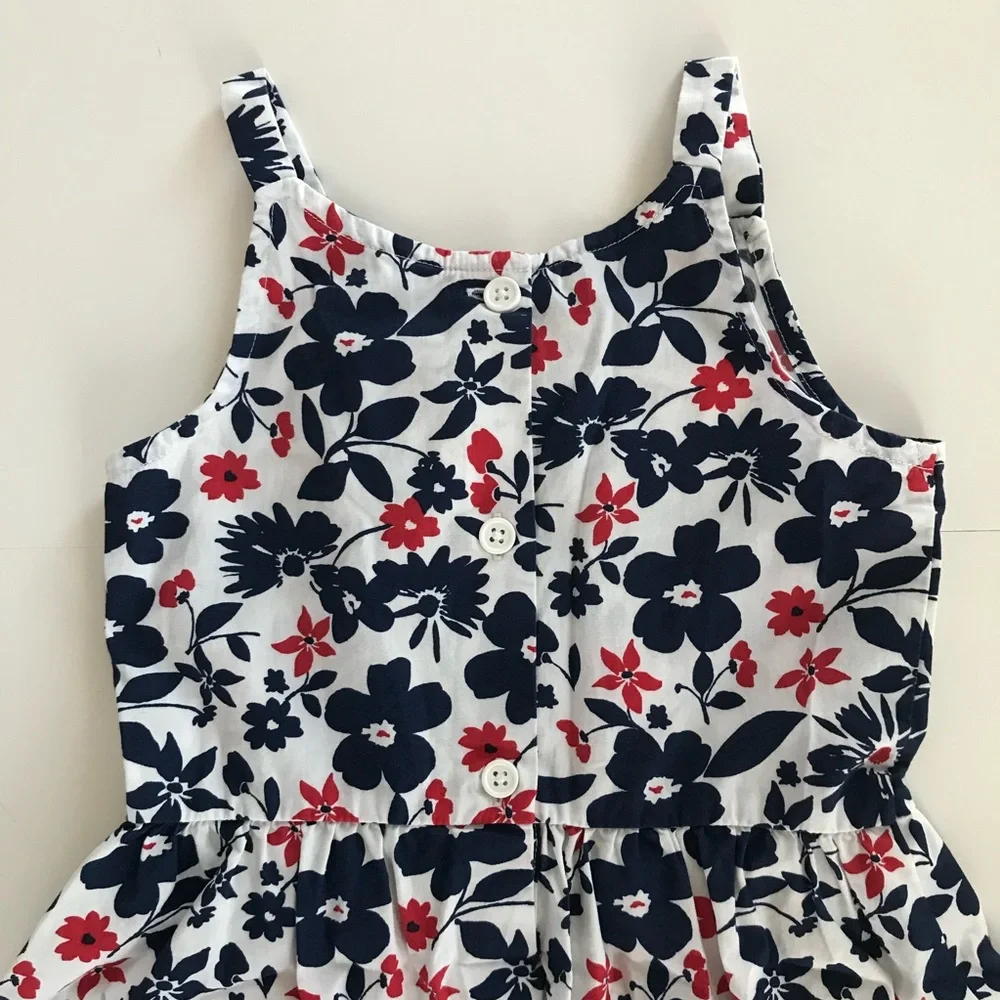 Girls White Sundress with Navy and Red Floral Print size 4T